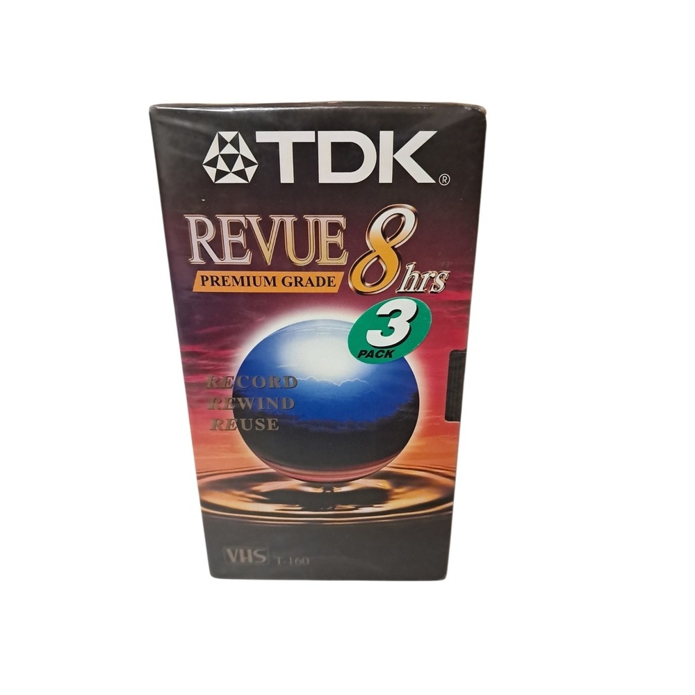 TDK VHS Blank Tapes 3 Pack Revue Premium Quality 8 Hours T-160 Sealed